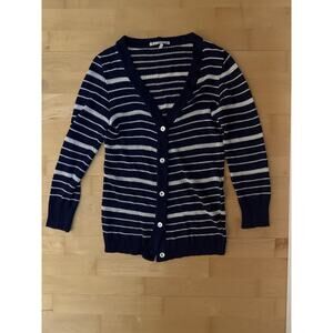 j tiktiner Blue White V Neck Knit Cardigan Longline 44 / 12